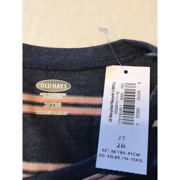 Old Navy Toddler Girls Size 2T T-Shirt Short Sleeve Striped Blue Pink New - Picture 3 of 6